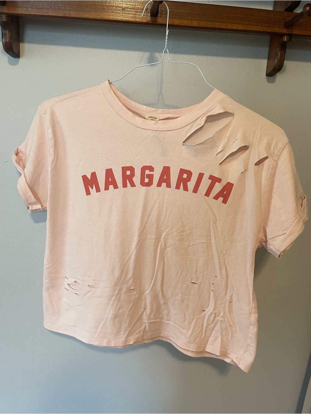 Pale Pink graphic crop top distressed Margarita tee